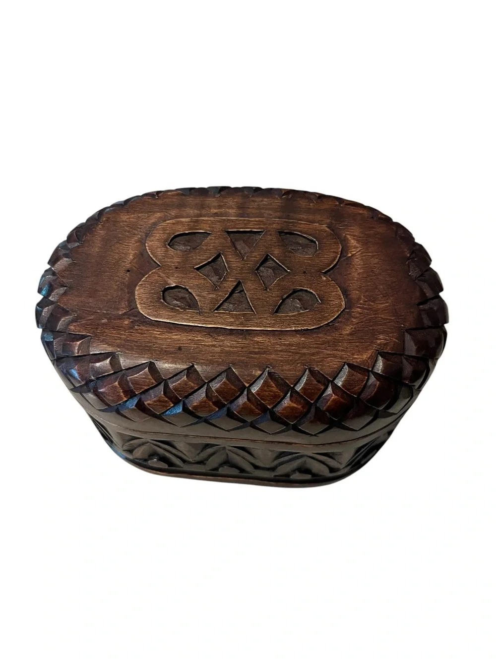 Vintage Intricate Hand Crafted Wood Jewelry Trinket Box